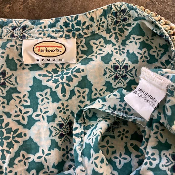 Talbots Print Cotton Top XL 3/4 Slv Beaded Neckline - Picture 11 of 13
